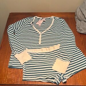 Victoria's Secret Teal and Cream Striped Pajama Set